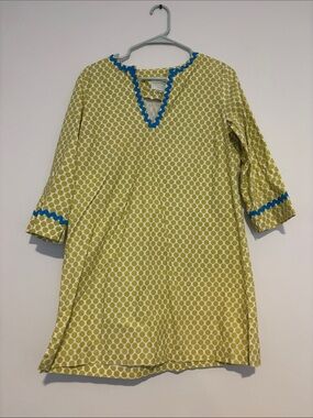 Cabana Green Polka Tunic with Blue Trim